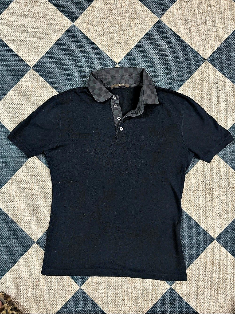 Authentic Vintage Louis Vuitton Checkered Collar Polo in Black & Gray Size M - f